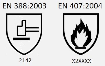 EN 388:2003 / 2142. EN 407:2004 / X2XXXX.