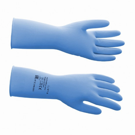 Перчатки латексные многоразовые синие, р-р L 0 (латекс 70%, добавки 30%; 320х120х4 мм), HQ Profiline
