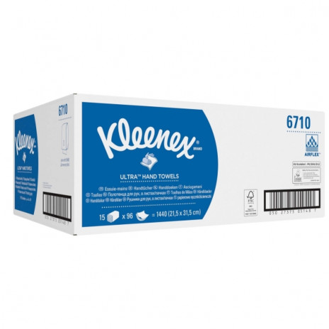 Бумажные полотенца в пачках Kleenex Ultra белые трёхслойные (15 пачек по 96 листов), арт. 6710, Kimberly-Clark