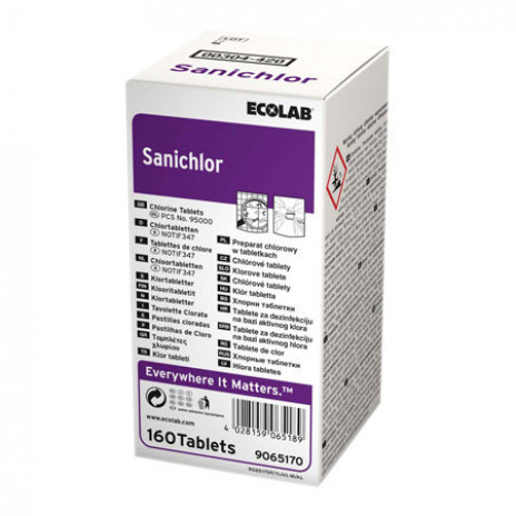Быстрорастворимые хлорные таблетки для дезинфекции SANICHLOR, 160 TABS, 6 PKD, арт. 9065170, Ecolab