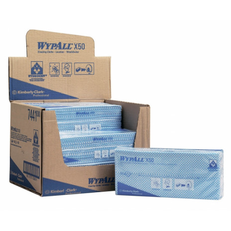 Салфетки в пачке с цветным кодированием Wypall Х50, 50 листов 25х42 см, синий, арт. 7441, Kimberly-Clark