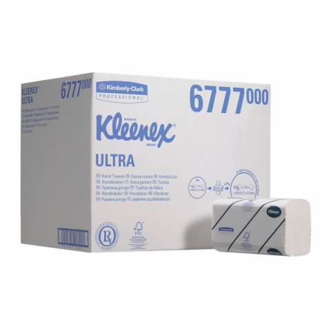 Полотенца для рук в пачках Kleenex Ultra Airflex®, 124 листа, 22 х 32 см, 2 слоя (V / ZZ-сложение) (30 шт/упак), арт. 6777, Kimberly-Clark