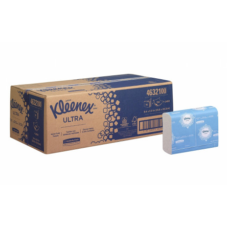 Бумажные полотенца в пачках Kleenex Ultra Multifold белые двухслойные (16 пачек по 150 листов), арт. 4632, Kimberly-Clark