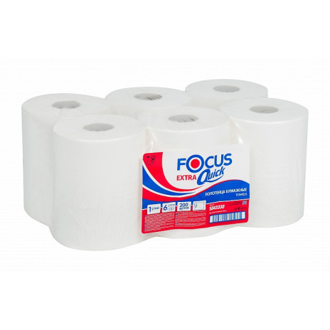 Полотенца бумажные в рулонах FOCUS Extra Quick, втулка 50 мм, 1 слой, 200 м (6 шт/упак) арт.5043330, Focus