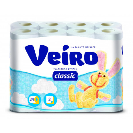 Туалетная бумага VEIRO Classic, 2 слоя, 24 рулонов, (2шт./уп.), арт. 5c224, РосГигиена