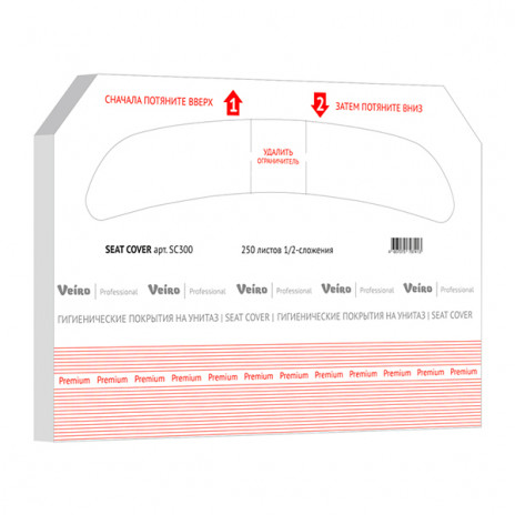 Индивидуальные бумажные покрытия на унитаз 1/2-сложение Premium, 43 х 36.2 см, 250 л, арт. SC300, Veiro Professional