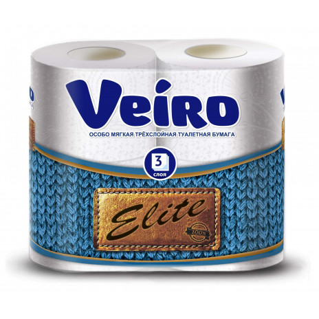 Туалетная бумага VEIRO Elite, 3 слоя, 4 рулона, (10шт./уп.), арт. 9С34, РосГигиена