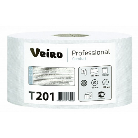 Туалетная бумага в средних рулонах Veiro Professional Comfort , 1 слой, (12 шт/упак), арт. Т201, Veiro Professional