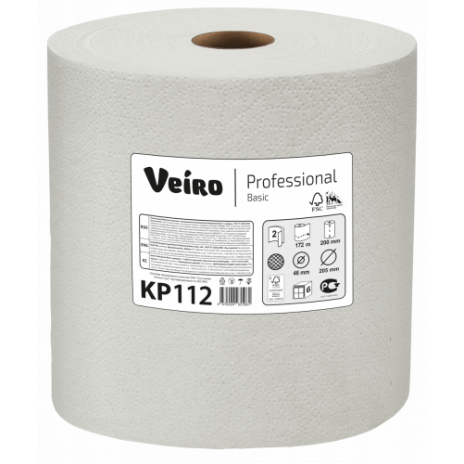 Полотенца бумажные в рулонах Veiro Professional Basic, ультрапрочные, 2 слоя, 172 м, (6 шт/упак), арт. KP112, Veiro Professional