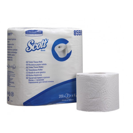 Туалетная бумага Scott в стандартных рулонах, 200 листов 9,5 х 12,3 см, 2 слоя (4 шт/упак), арт. 8559, Kimberly-Clark