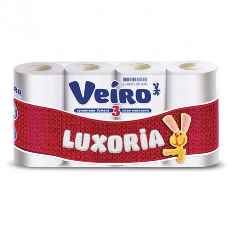 Туалетная бумага «Linia Veiro Luxoria» 8 рулонов, 3 слоя, белая,100% целлюлоза , арт. 4560, Veiro