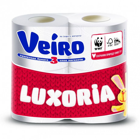 Туалетная бумага «Linia Veiro Luxoria» , 4 рулона, 3 слоя, белая, 100% целлюлоза, арт. 4559, арт. 3386, Veiro