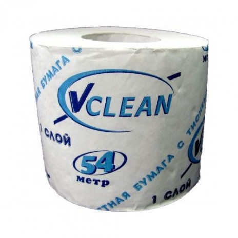 Туалетная бумага VCLEAN, в стандартных рулонах, 9 см х 54 м, 1 слой, арт. A-0271,