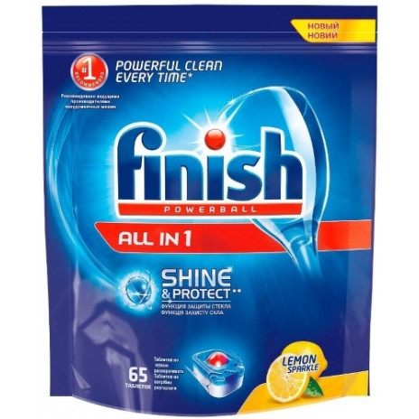 Finish чистящее средство для посудомоечных машин таблетки All in1 д/мытья посуды Лимон 65ШТ, арт. 8169192,