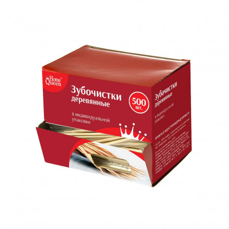 Зубочистки деревянные 500 шт. в индивидуальной упаковке/48/6, арт.56591, HomeQueen