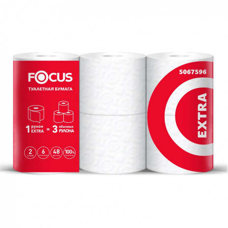 Туалетная бумага Focus Extra, 2 слоя, 48 м, 400 л, белый, 6 рулонов, арт. 5067596 / 5042265, Focus