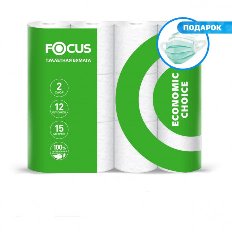 Туалетная бумага в стандартных рулонах Focus Economic Choice, 2 сл., 15 м., (12 шт/упак) арт. 5071518
