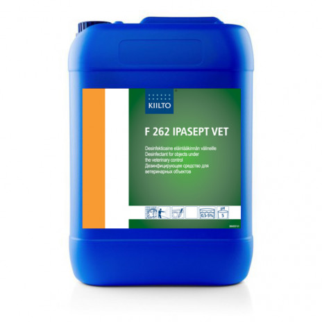 F 262 IPASEPT VET (Ф 262 ИПАСЕПТ ВЕТ) — Дезинфицирующее средство на основе четвертичных аммониевых соединений для профилактической и вынужденной дезинфекии объектов ветеринарного надзора pH 4,5 (pH рабочего раствора 10), 10 л, арт. 205114, Kiilto(Farmos)
