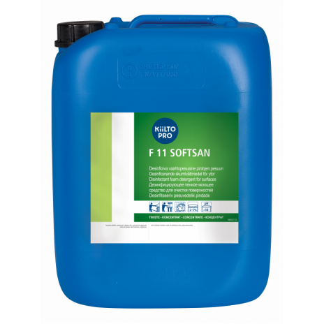 F 11 SOFTSAN (Ф 11 СОФТСАН) — Щелочное дезинфицирующее пенное средство для поверхностей из цветных металлов pH 10,0, 20 л, арт. 60047, Kiilto(Farmos)