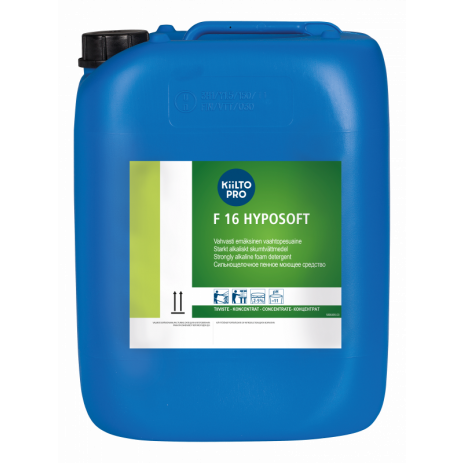F 16 HYPOSOFT (Ф 16 ХЮПОСОФТ) — Сильнощелочное пенное моющее средство с хлором для чувствительных к щелочи поверхностей pH 13,0, 20 л, арт. 60170, Kiilto(Farmos)