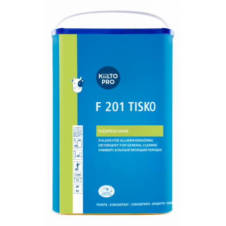 F 201 TISKO (Ф 201 ТИСКО) — Слабощелочной универсальный моющий порошок для ручной мойки поверхностей pH 10,0, 8 кг, арт. 60200, Kiilto(Farmos)
