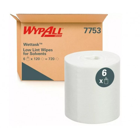 Протирочный материал с низким ворсоотделением для работ с растворителями WypAll Wettask, в рулоне, белый, (6 рулонов по 120 л.), арт. 8349, Kimberly-Clark