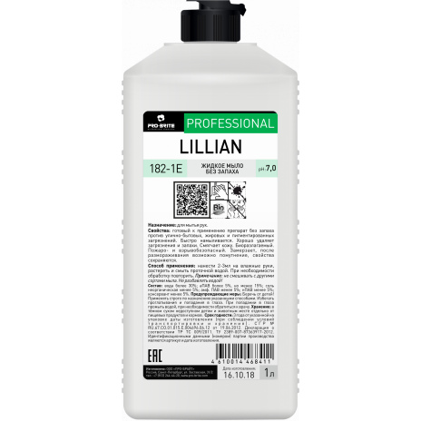 Жидкое мыло без запаха LILLIAN, твердая канистра,1 л,  арт. 182-1Е, Pro-Brite