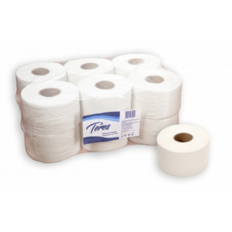 Туалетная бумага в рулонах Терес Эконом Плюс 1-слой, mini, 200 м, отбеленая макулатура (12 шт/упак), арт. Т-0024, Терес