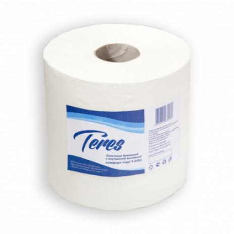 Бумажные полотенца в рулонах с центральной вытяжкой Терес Комфорт 1-слой, maxi, 235 м, белая целлюлоза, тиснение (6 шт/упак), арт. Т-0153, Терес