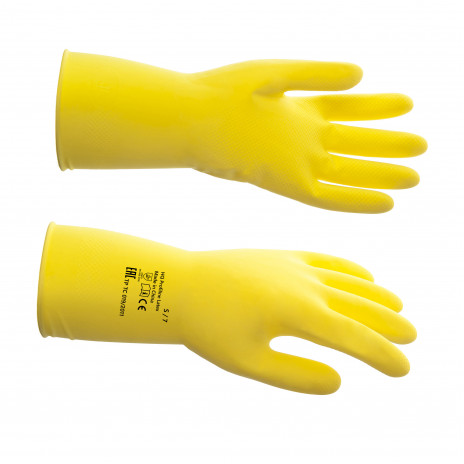 Перчатки латексные многоразовые желтые, р-р XL 0 (латекс 70%, добавки 30%; 320х135х4 мм), HQ Profiline