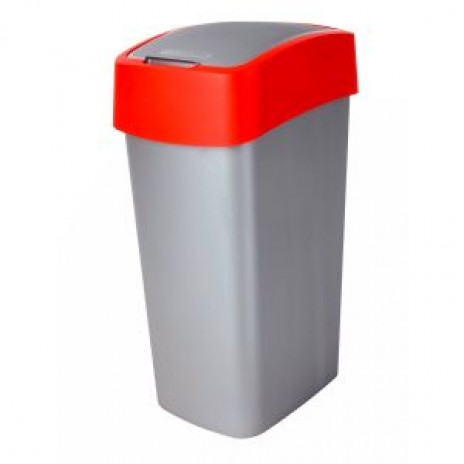 217818 Корзина для мусора с крышкой-качель CURVER FLIP BIN 50 L / красный / серебро, CURVER