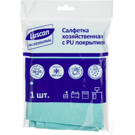 Салфетка хозяйственная Luscan Professional микрофиб PU покр 320г/м2 38х35см