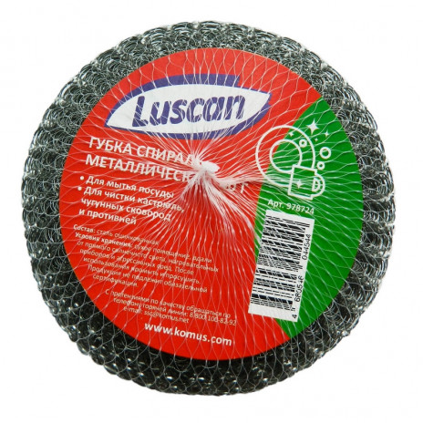 Губка мочалка спираль металлическая Luscan 110х110х40мм 40г