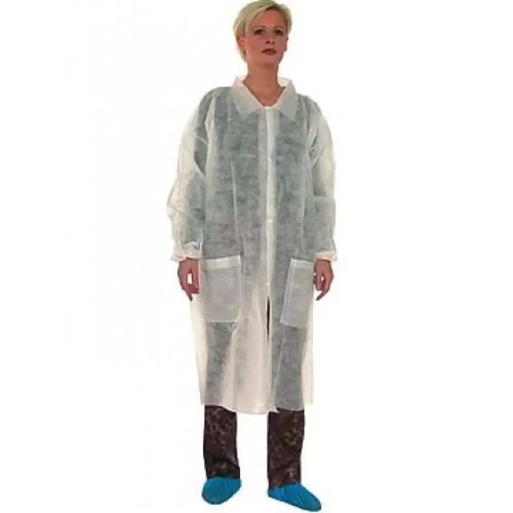 Халат одноразовый на кнопках "xxl(110х140)" белый (10 шт. ,25г/кв. Халат айрон на кнопках - 42. Халат процедурный белый (рукава на резинках) дл. Халат накидка для посетителей одноразовая.