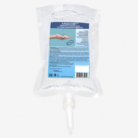Альбасофт бесцветное жидкое мыло с антибактериальным эффектом, А4, 1000 мл, арт. 100046-А/БЦ, Keman