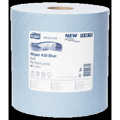 Протирочная бумага повышенной прочности в рулоне Tork Advanced, голубая, 1 000 листов, 2 слоя, размер 340*37 см, W1, арт. 130070, Tork