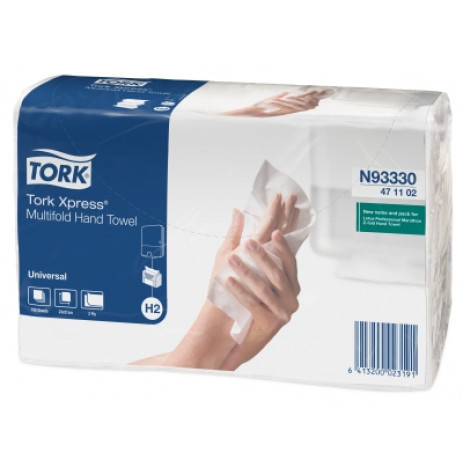 Бумажные листовые полотенца Tork Xpress® Universal сложения Multifold, 190 листов, 2 слоя, размер 21*23,4 см, натуральный, Н2 (Z-сложение) (20 шт/упак), арт. 471103, Tork