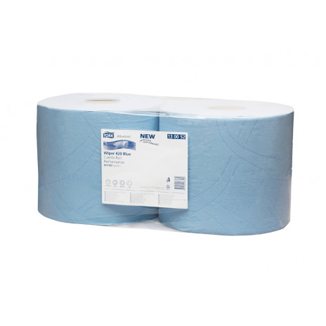 Протирочная бумага суперпрочная в рулоне со съемной втулкой Tork Advanced, голубая, 350 листов, 3 слоя, размер 119*24 см, W1/W2 (2 шт/упак), арт. 130081, Tork