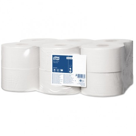 Туалетная бумага в мини рулонах Tork Universal, 1 слой, размер 200*10 см, белый, Т2 (12 шт/упак), арт. 120197, Tork