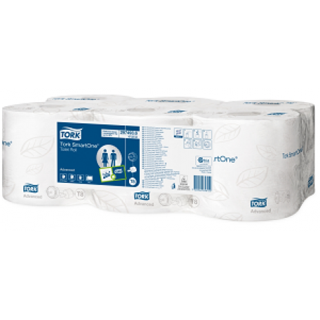 Туалетная бумага в рулонах Tork SmartOne® Advanced, 1 150 листов, 2 слоя, размер 207*13,4 см, белый, Т8 (6 шт/упак), арт. 472242, Tork
