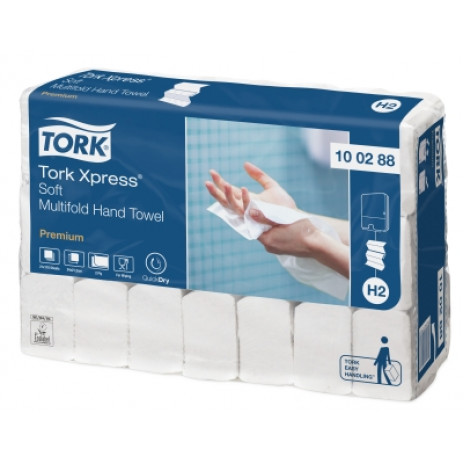 Бумажные листовые полотенца Tork Xpress® Premium сложения Multifold, мягкие, белый, 110 листов, 2 слоя, раземр 21*34 см, Н2 (Z-сложение) (21 шт/упак), арт. 100288, Tork