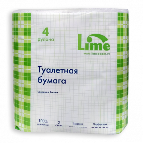 Туалетная бумага в стандартных рулонах LIME 2-слоя, 20 м, 4 рул/уп, белая, арт. 10.20, Lime