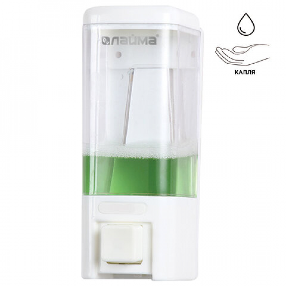 Диспенсер для жидкого мыла ЛАЙМА, НАЛИВНОЙ, 0,48 л, ABS пластик, белый .