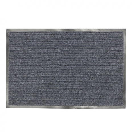 Коврик входной ворсовый влаго-грязезащитный ЛАЙМА, 90х120 см, ребристый, толщина 7 мм, серый, 602872, ЛАЙМА