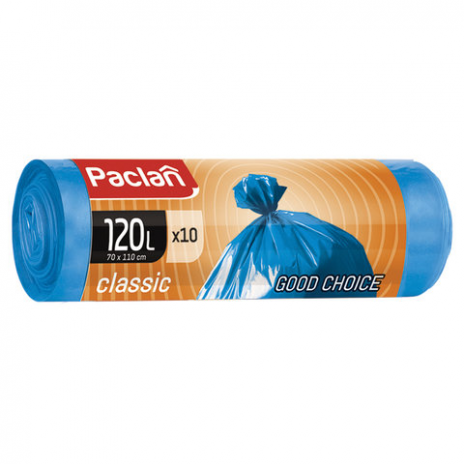 Мешки для мусора 120 л, синие, в рулоне 10 шт., ПНД, 20 мкм, 110х70 см, PACLAN 'Classic', Paclan