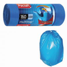 Мешки для мусора 160 л, с ушками, синие, рулон 10 шт., ПВД, 30 мкм, 90х125 см, PACLAN 'Multitop', 134442