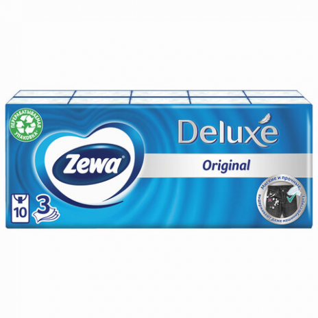 Платки носовые ZEWA Delux, 3-х слойные, 10 шт. х (спайка 10 пачек), 51174, ZEWA