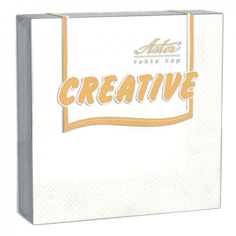 Салфетки бумажные, 20 шт., 24х24 см, 3-х слойные, ASTER 'Creative', белые, 100% целлюлоза, арт. 00998/15, ASTER