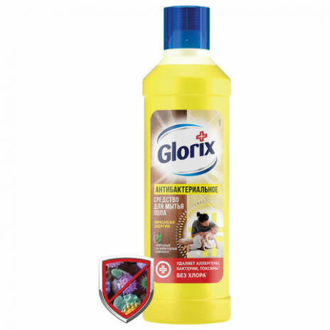 Средство для мытья пола дезинфицирующее 1 л GLORIX (Глорикс) 'Лимонная Энергия', без хлора, 8677296, GLORIX