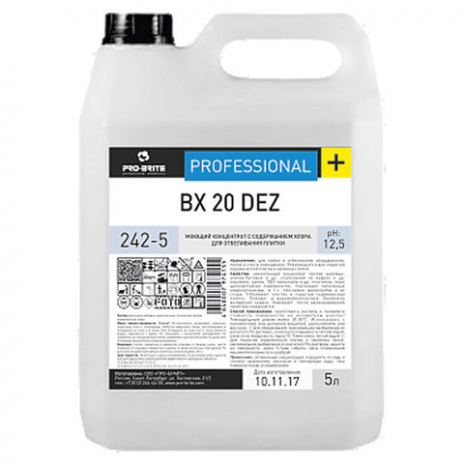 Средство моющее 5 л, PRO-BRITE BX 20 DEZ, с отбеливающим эффектом, щелочное, концентрат, 242-5, Pro-Brite